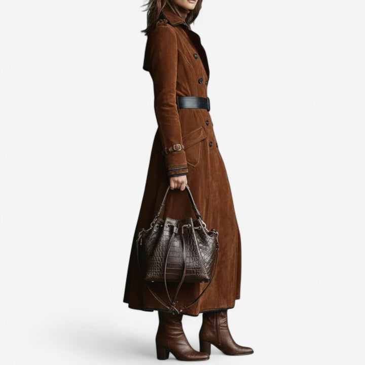 Michela | Cappotto Lungo Effetto Scamosciato Doppiopetto