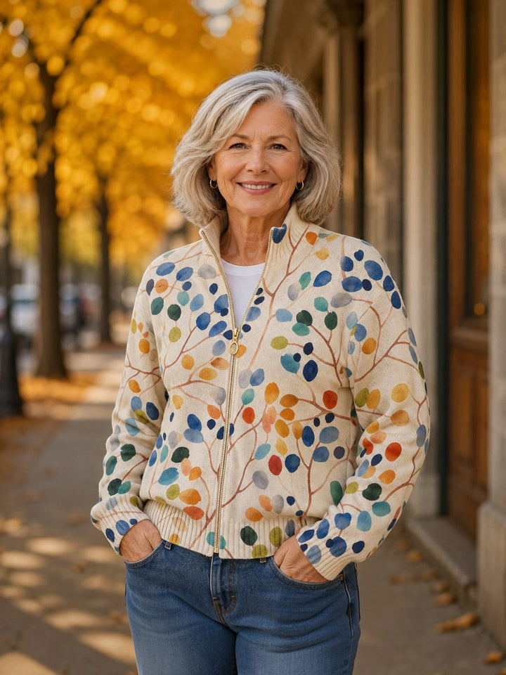 Anja | Cardigan con design di foglie multicolori
