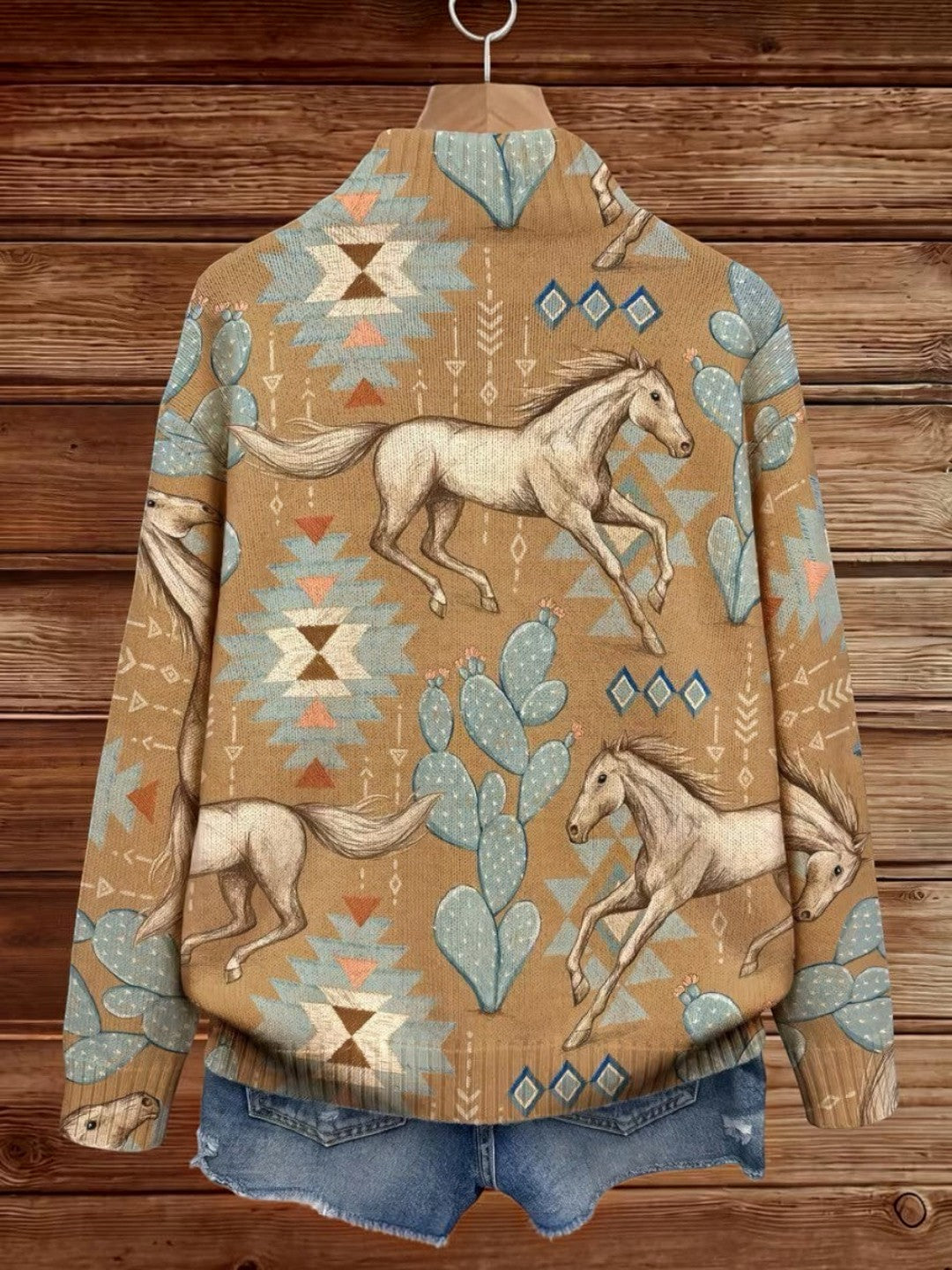 Brigitte | Cardigan con design di cavalli e cactus