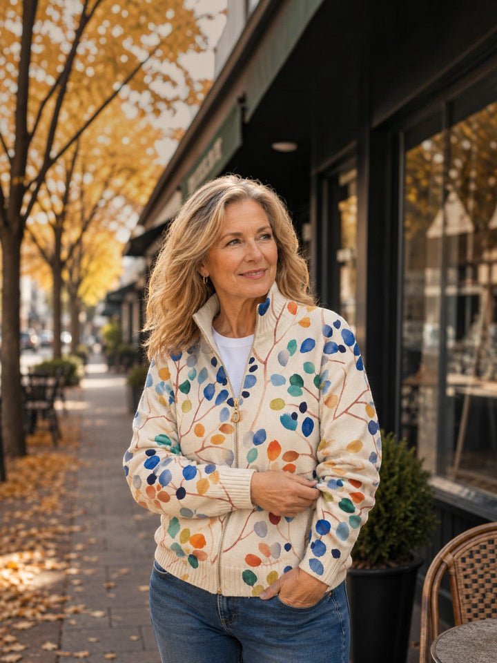 Anja | Cardigan con design di foglie multicolori
