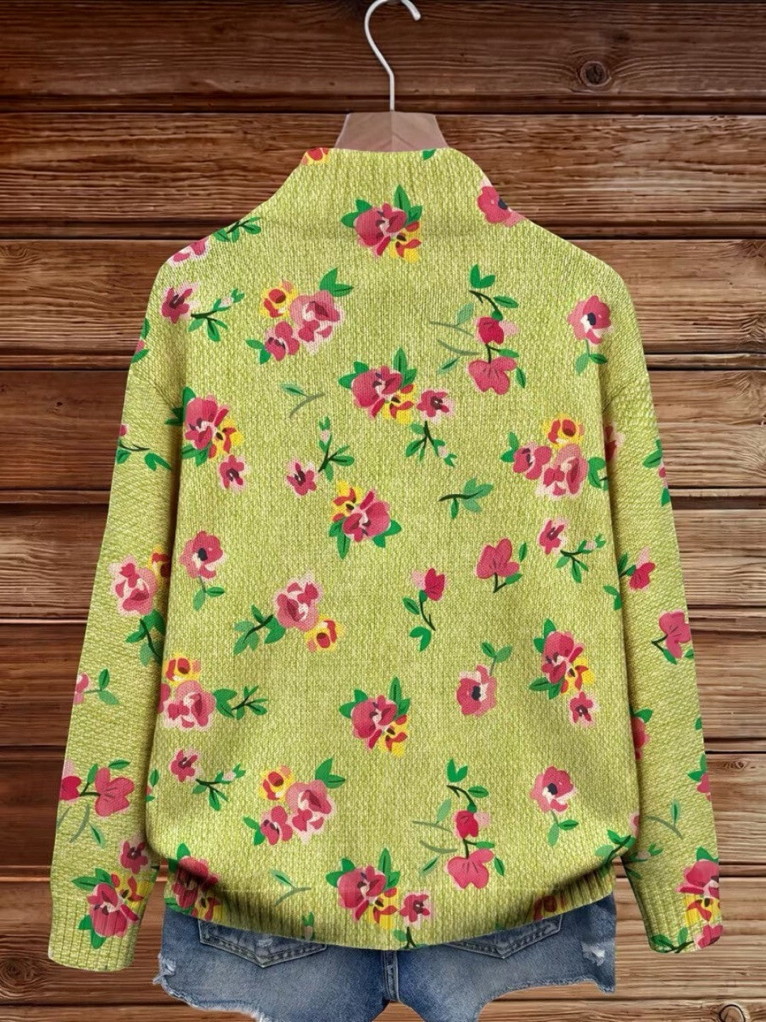 Elke | Giacca Verde a Maglia con Motivo Floreale