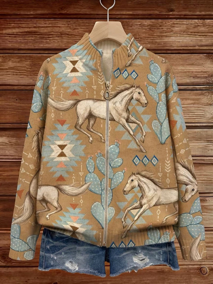 Brigitte | Cardigan con design di cavalli e cactus
