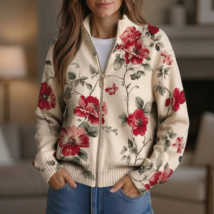 Monika | Cardigan con Stampa di Rose Vintage
