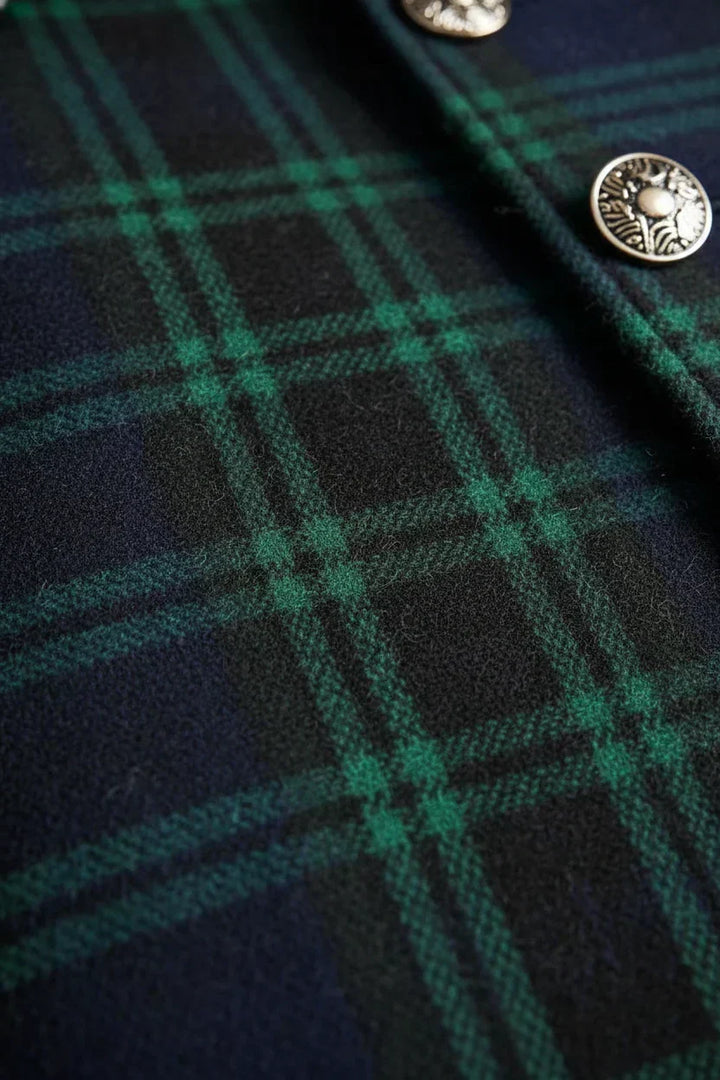 Martina | Cappotto Lungo a Quadri con Collo Alto e Bottoni