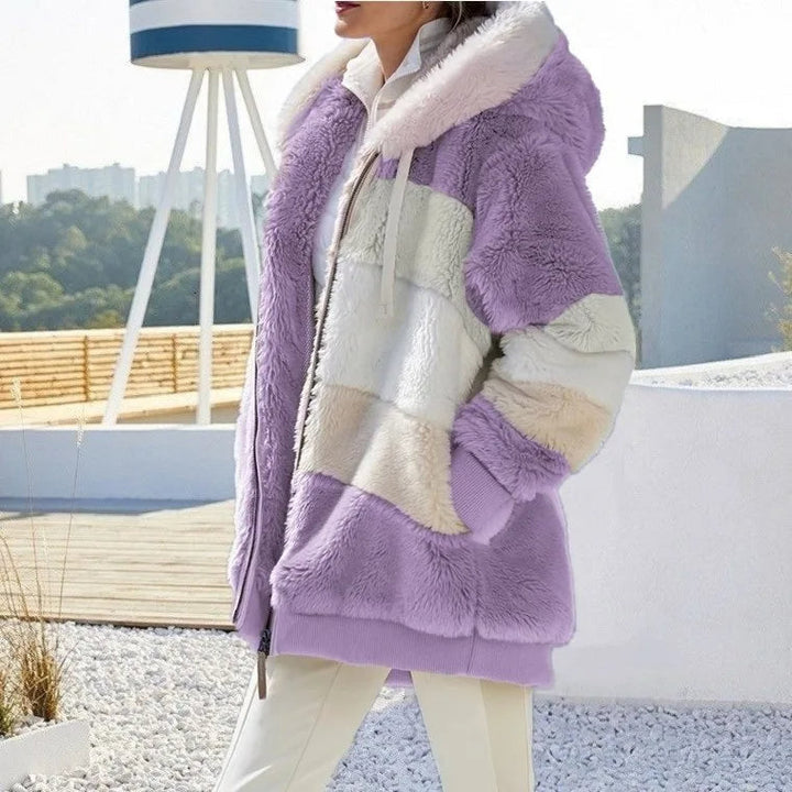Serena | Giacca Teddy Color Block con Cappuccio e Zip
